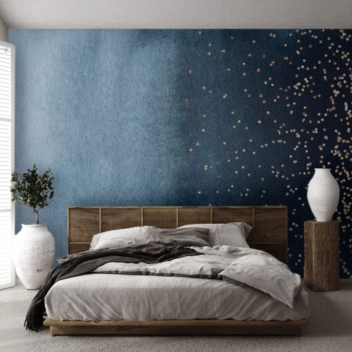 Tapet Standard Eco - Gradient albastru marin cu pete aurii - 100x70cm - Compoziție - faze albastre - Decorațiune modernă pentru perete pentru living și dormitor ARTTOR