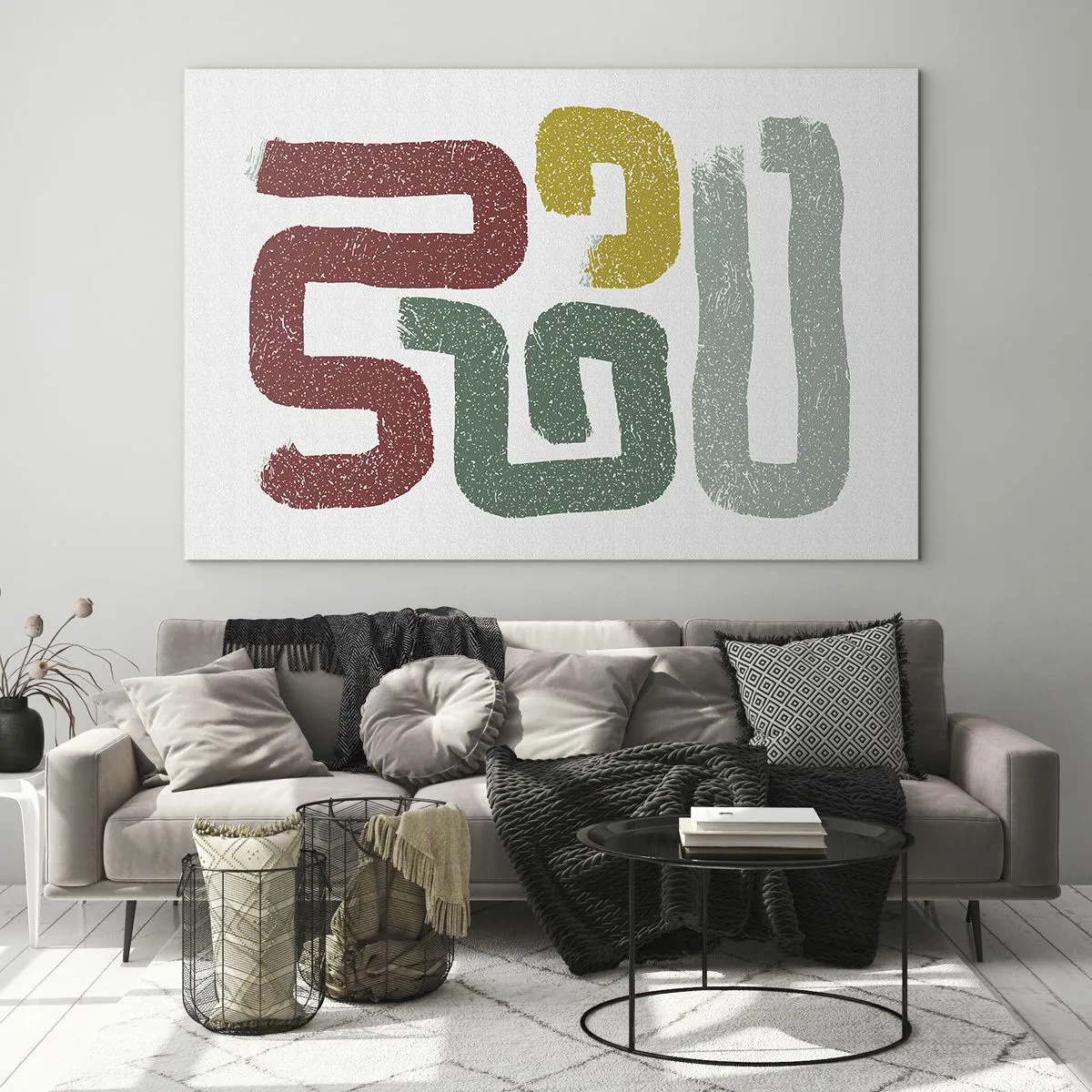 Tablou pe sticlă - Semne abstracte colorate pe fundal alb - 70x50cm - Într-o limbă necunoscută - Decorațiune modernă pentru perete pentru living și dormitor ARTTOR