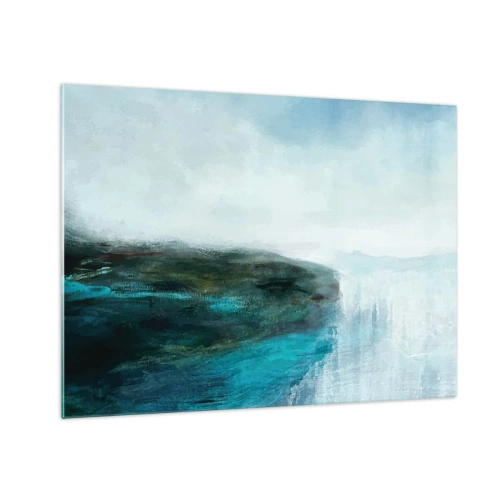 Tablou pe sticlă - Peisaj acvatic abstract cu culori dominante de albastru și alb - 70x50cm - Abstracție maritimă - Decorațiune modernă pentru perete pentru living și dormitor ARTTOR