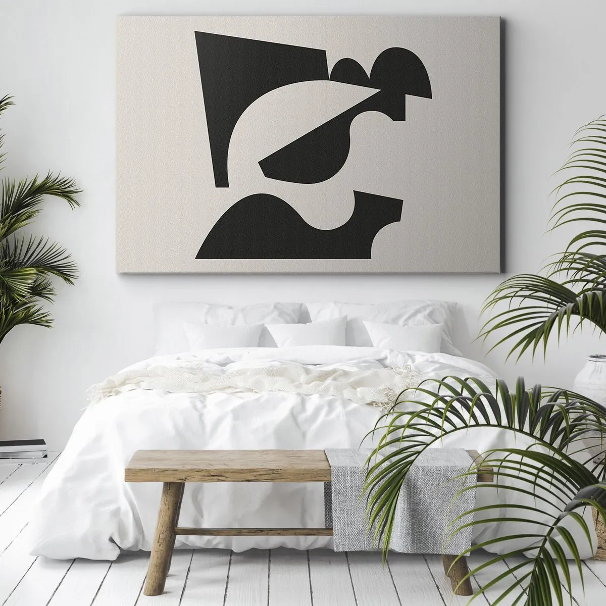 Tablou pe pânză Canvas - Compoziție geometrică abstractă în alb și negru - 70x50cm - Pentru autoasamblare - Decorațiune modernă pentru perete pentru living și dormitor ARTTOR