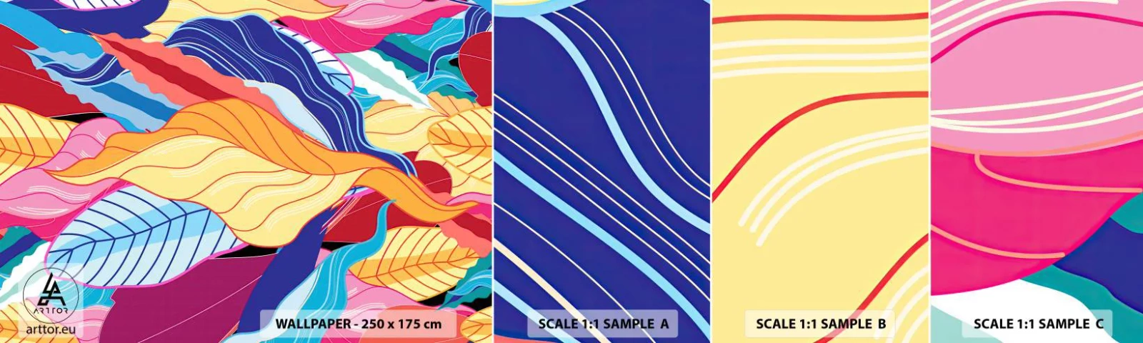 Mostră tapet autocolant Deluxe Sticker - O dezordine colorată - Abstracția, Frunze colorate, Bucată - 100x30 cm
