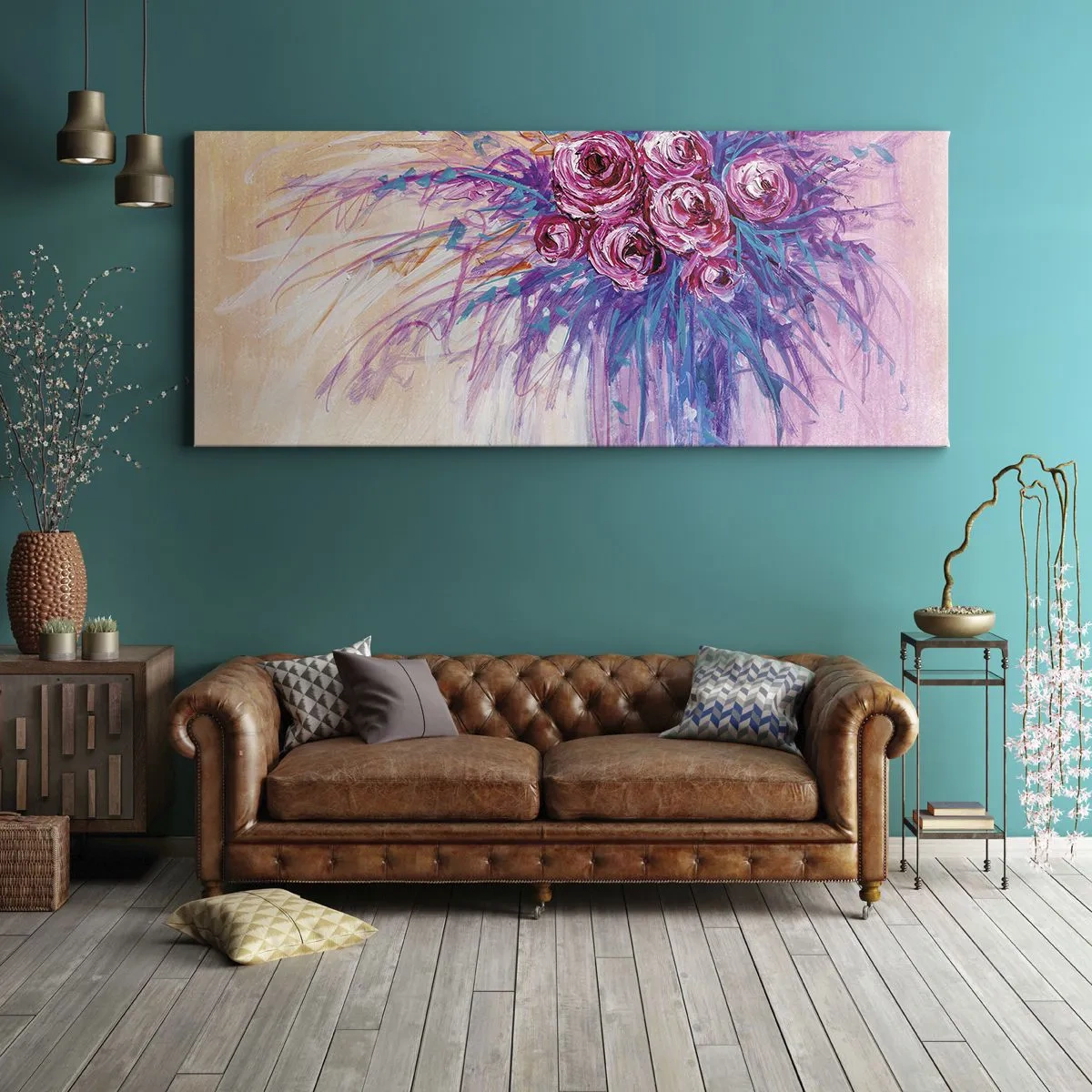 Tablou pe pânză - Fântână de trandafiri - 90x30 cm