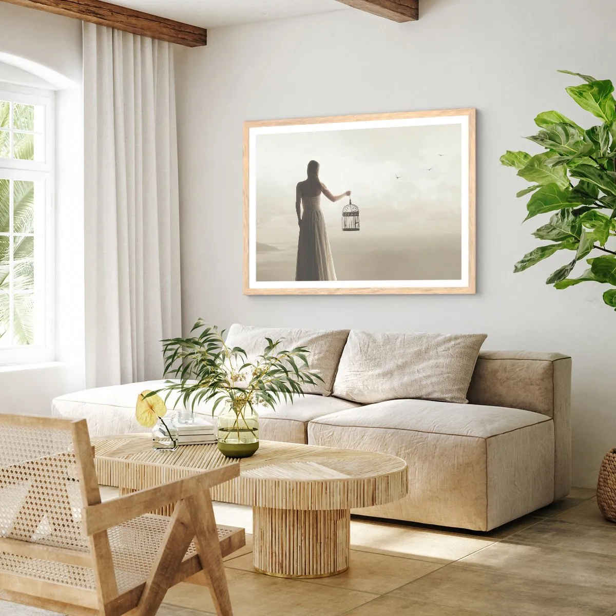 Poster în ramă de stejar deschis - Fii liberă - 100x70 cm