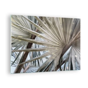 Tablou pe sticlă - Frunze de palmier în lumina zilei - 70x50cm - Evantaie din tropice - Decorațiune modernă pentru perete pentru living și dormitor ARTTOR