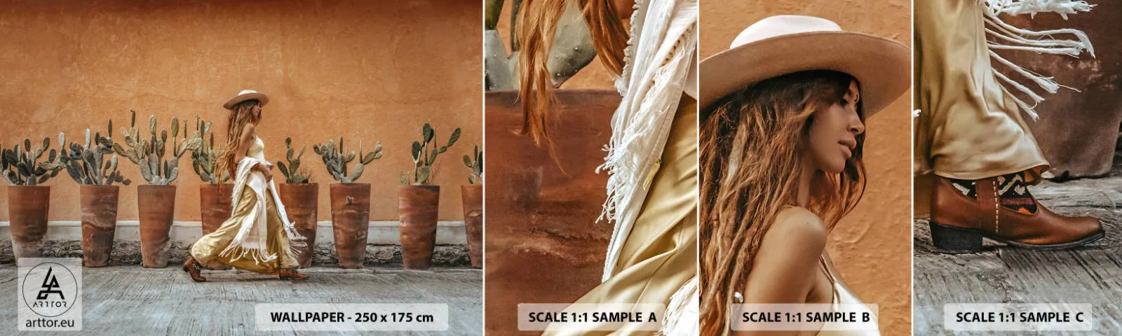 Mostră tapet autocolant Deluxe Sticker - În stilul hippie - Boho, Femeie, Cactusi - 100x30 cm