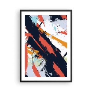 Poster în ramă neagră - Compoziție abstractă cu tușe dinamice de pensulă. - 50x70cm - Compoziție dinamică - Decorațiune modernă pentru perete pentru living și dormitor ARTTOR