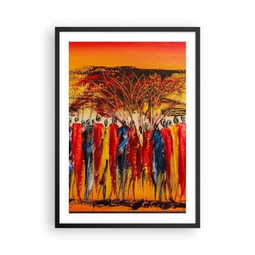 Poster în ramă neagră - Scenă africană abstractă cu culori vibrante - 50x70cm - Acolo, acolo, acolo, acolo se duc - Decorațiune modernă pentru perete pentru living și dormitor ARTTOR
