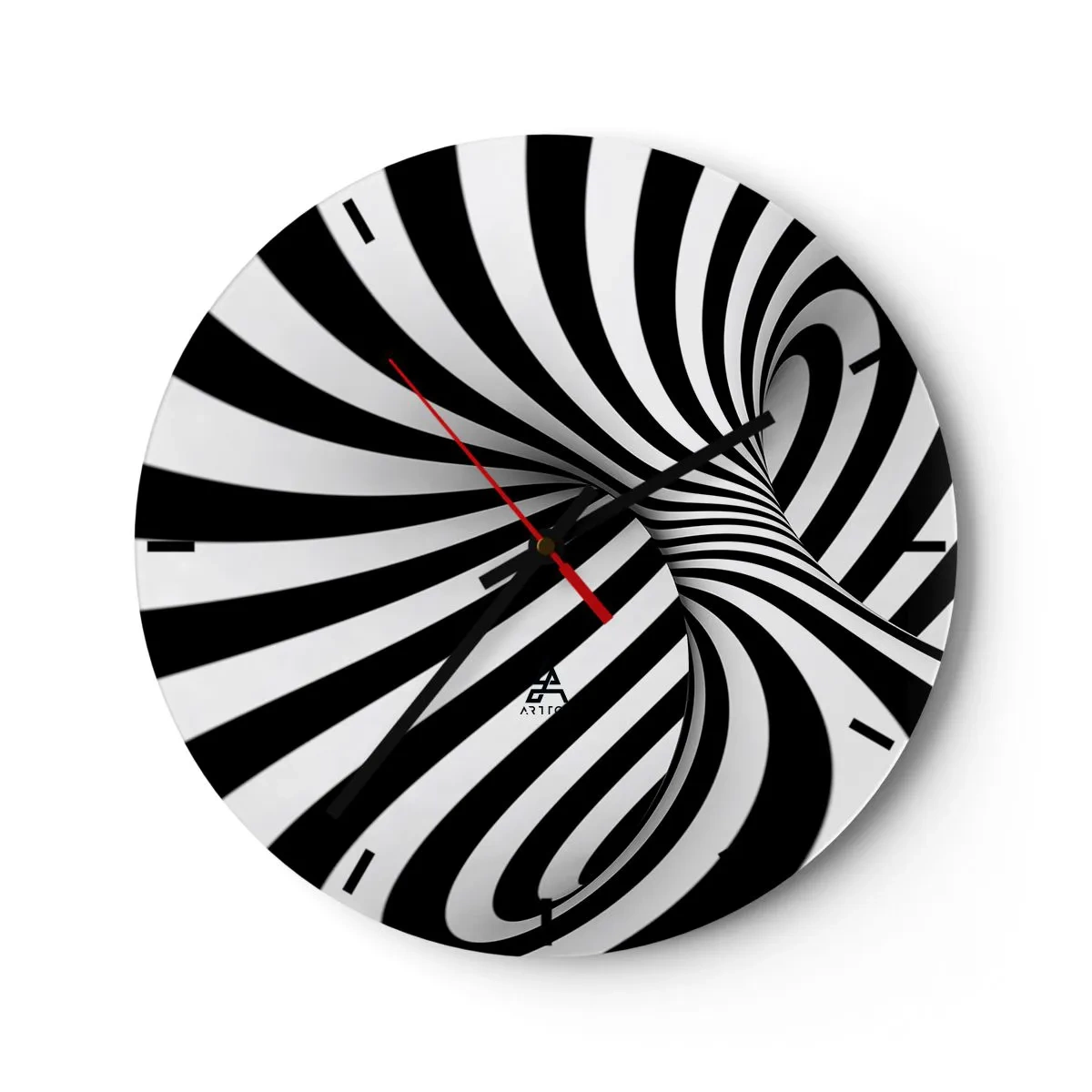 Ceas de perete - Ceas pe sticlă - Tunel optic abstract alb-negru - 30x30cm - Compoziție: spațiul dansator - Decorațiune modernă pentru perete pentru living, bucătărie și dormitor ARTTOR
