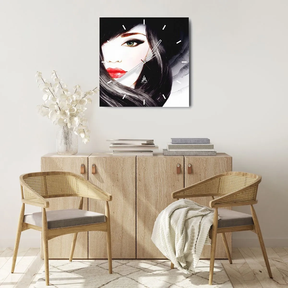 Ceas de perete - Ceas pe sticlă - Privirea de safir - 40x40 cm