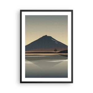 Poster în ramă neagră - Un peisaj montan minimalist cu o reflexie într-un lac - 50x70cm - În oglindă - Decorațiune modernă pentru perete pentru living și dormitor ARTTOR