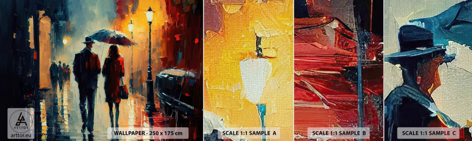 Mostră tapet Premium Canvas - Poveste de dragoste urbană - Romantism, Cuplu, Peisaj - 100x30 cm