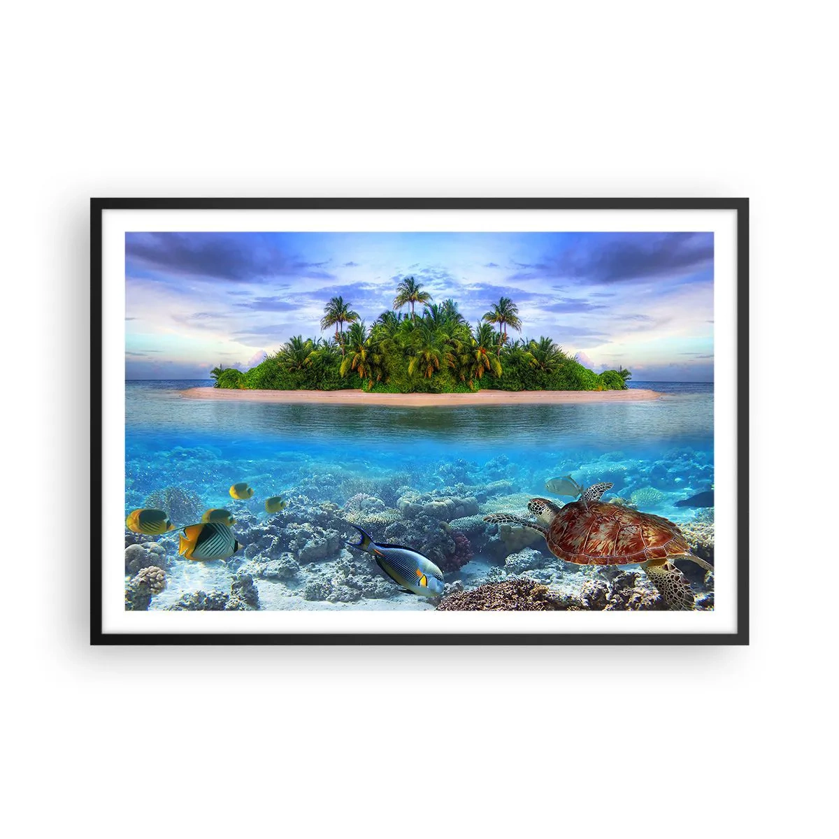 Poster în ramă neagră - Insula paradisiacă vă invită - 91x61 cm