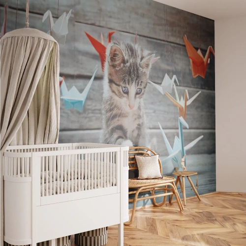 Tapet Premium Canvas - Prima lecție - Animale, Pisică, Origami - 350x256 cm