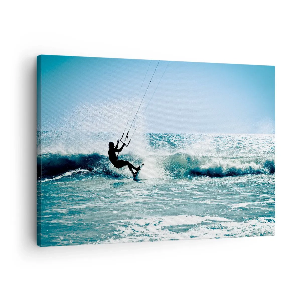 Tablou pe pânză Canvas - Kitesurfer călare pe un val în plin soare - 70x50cm - Lasă-te dus de val - Decorațiune modernă pentru perete pentru living și dormitor ARTTOR