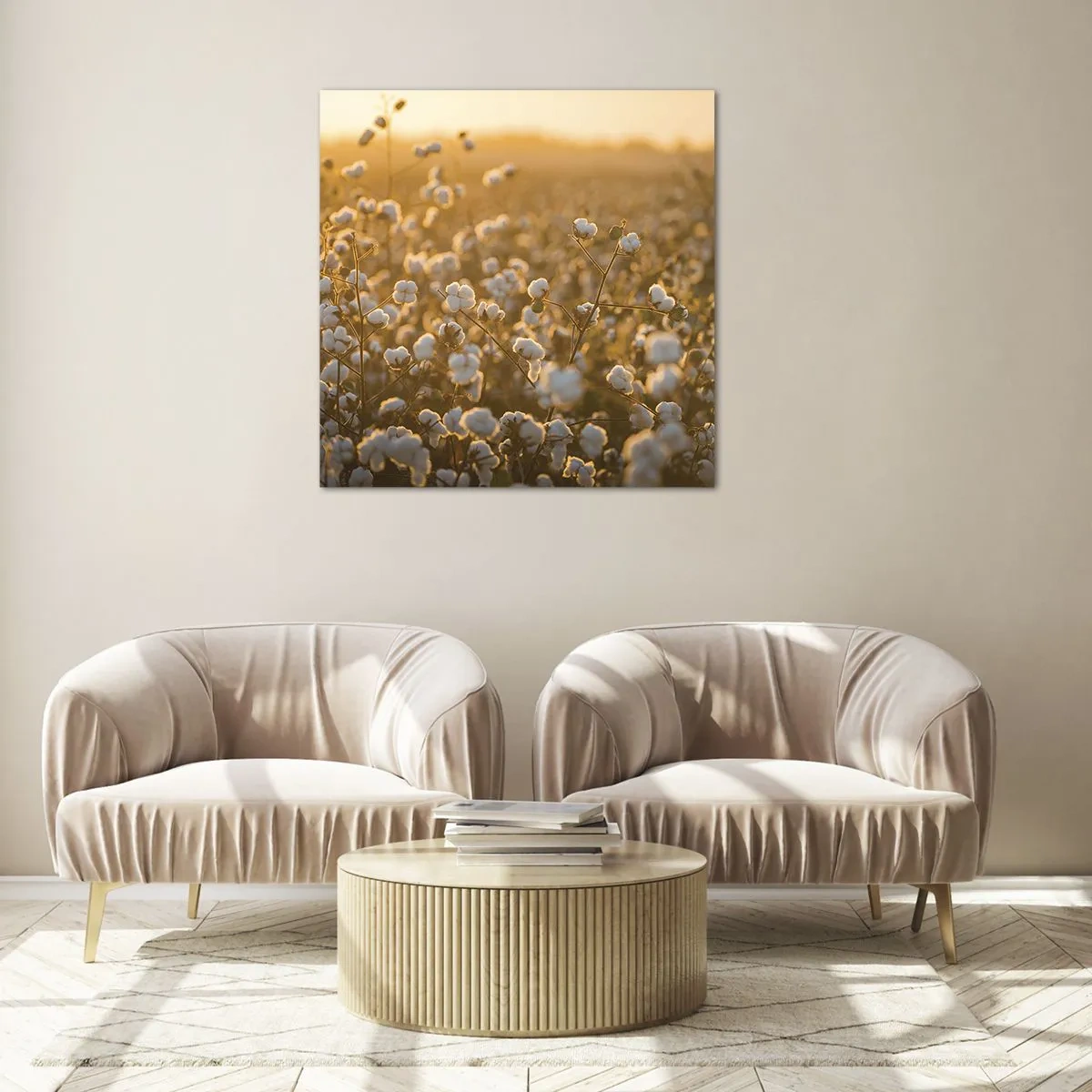 Tablou pe sticlă - Câmp pufos - 60x60 cm