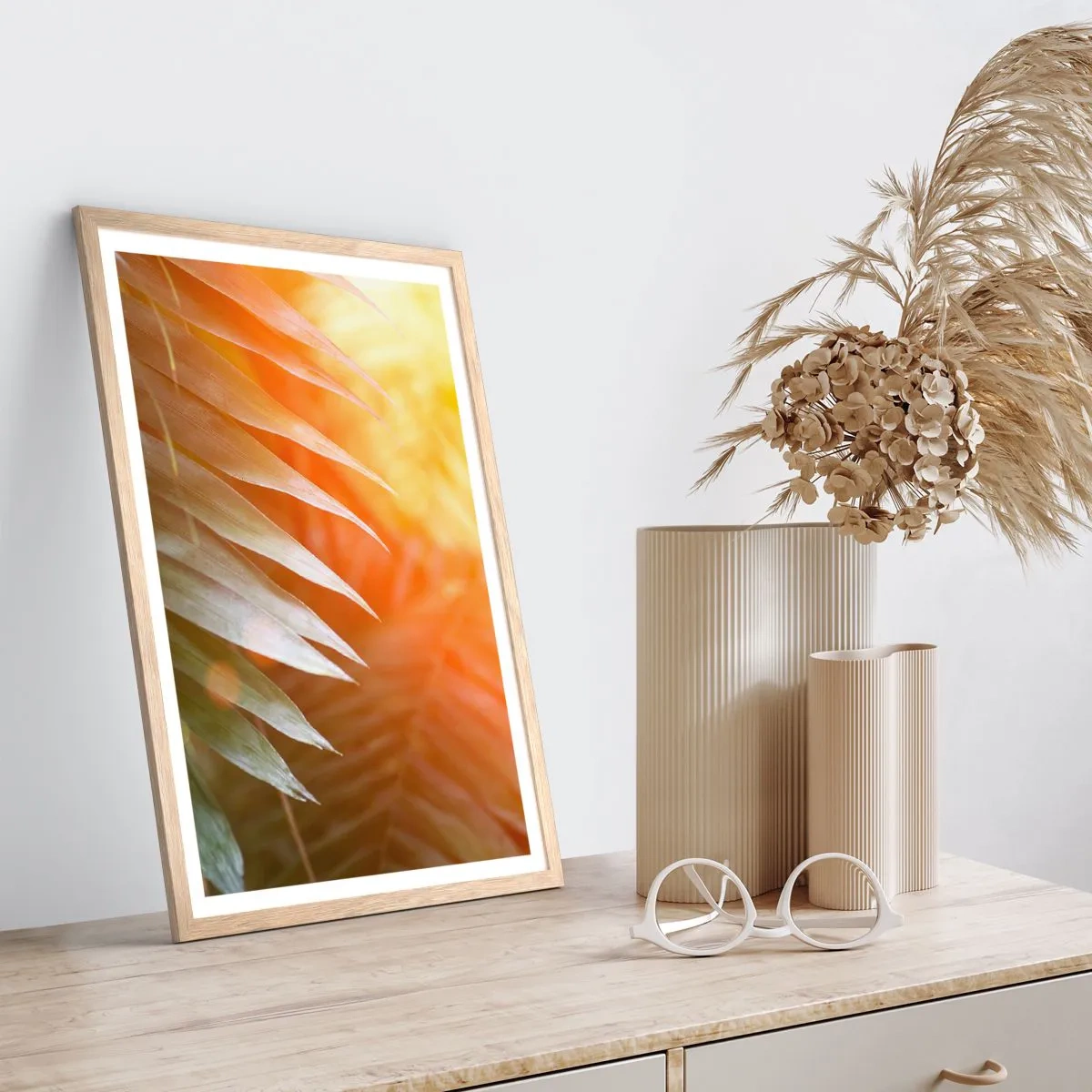 Poster în ramă de stejar deschis - Dimineață în junglă - 50x70 cm