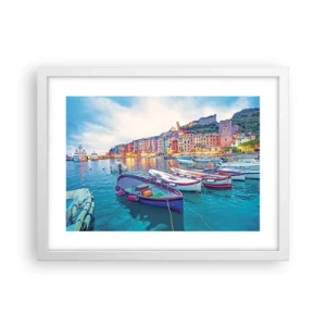 Poster în ramă albă - O seară plină de culoare în port - 40x30 cm