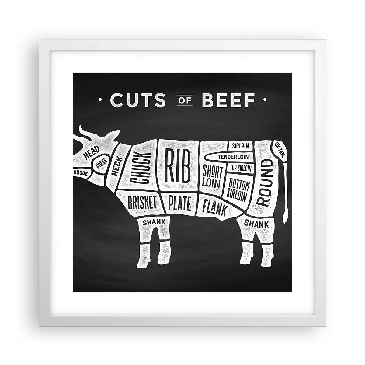 Poster în ramă albă - Abecedar de măcelar - 40x40 cm