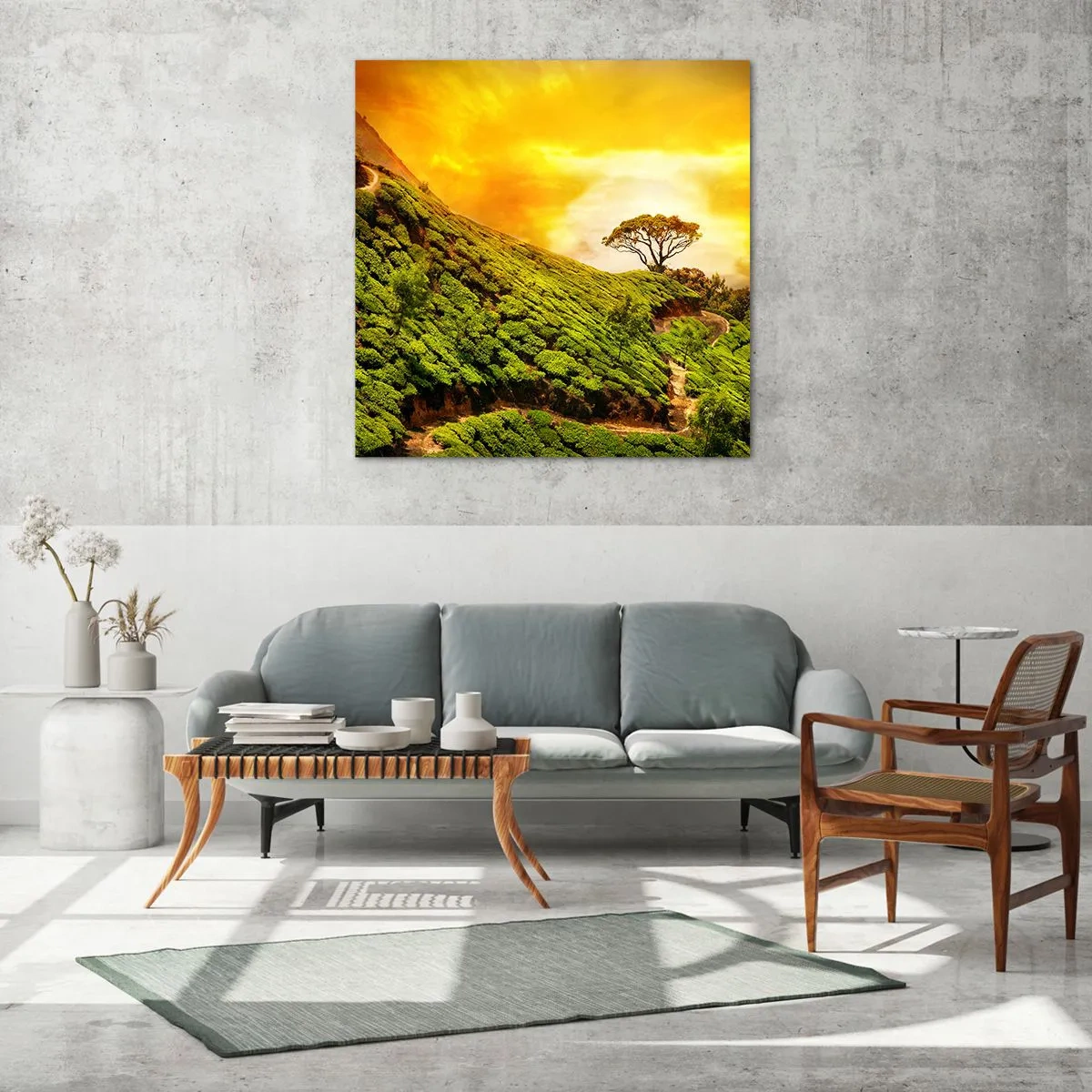 Tablou pe sticlă - O cărare sinuoasă, o pantă verde - 40x40 cm