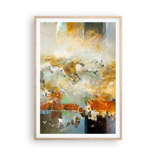 Poster în ramă de stejar deschis - Galopând prin lumină - 70x100 cm