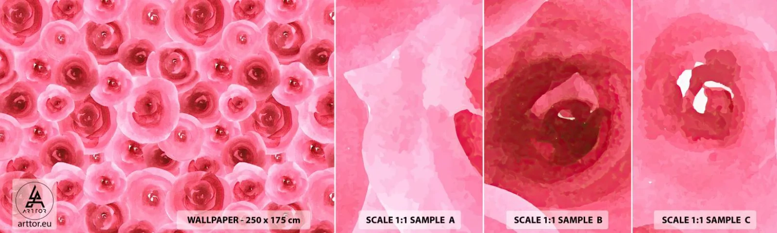 Mostră tapet autocolant Deluxe Sticker - Trandafiri de sus în jos - Flori, Frumuseţe, Romantism - 100x30 cm