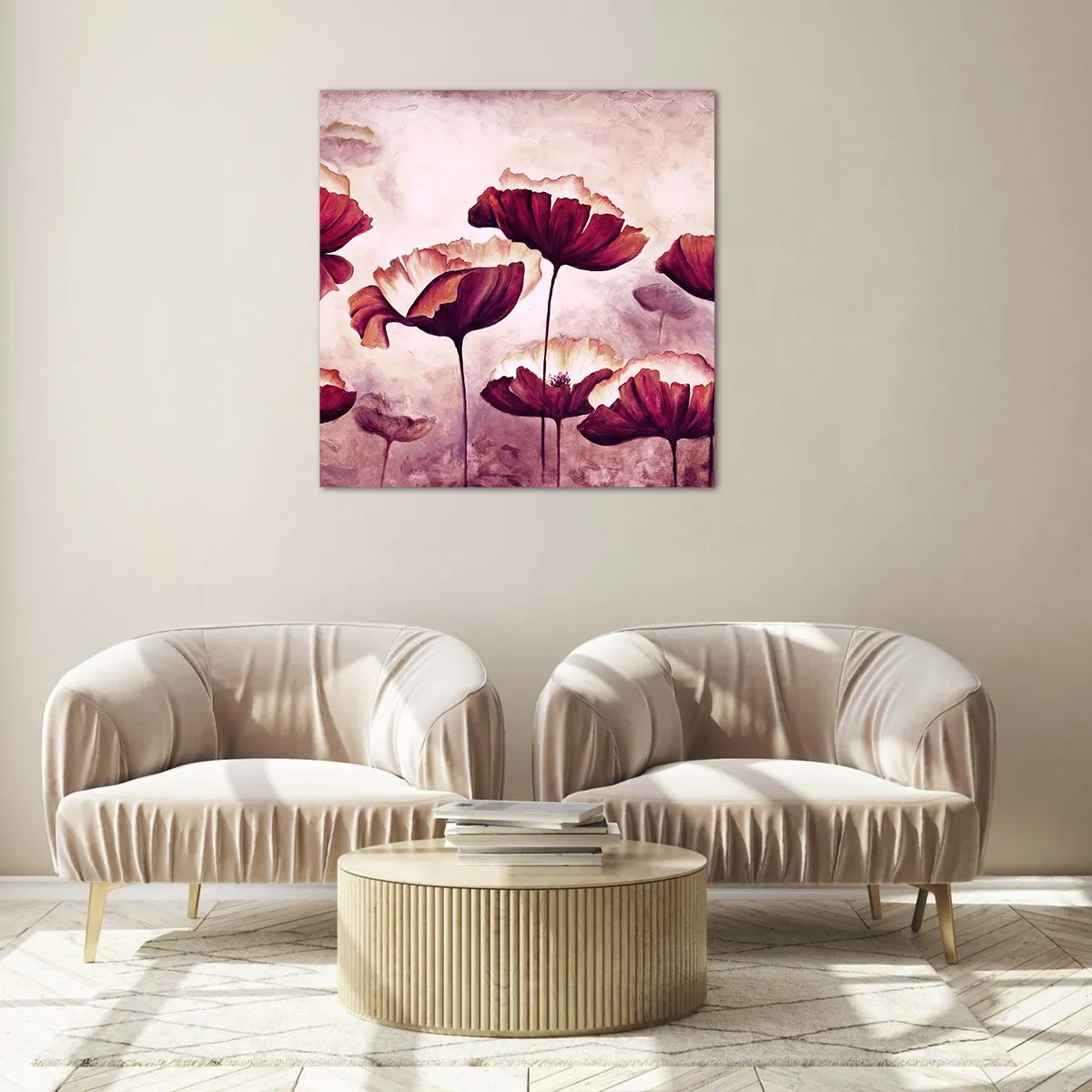 Tablou pe sticlă - Fulgi roșii și albi - 30x30 cm