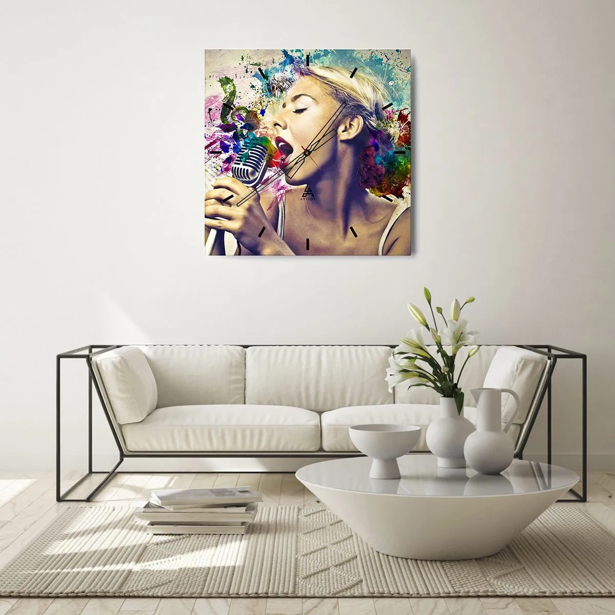 Ceas de perete - Ceas pe sticlă - Pictează lumea cu vocea ta - 30x30 cm