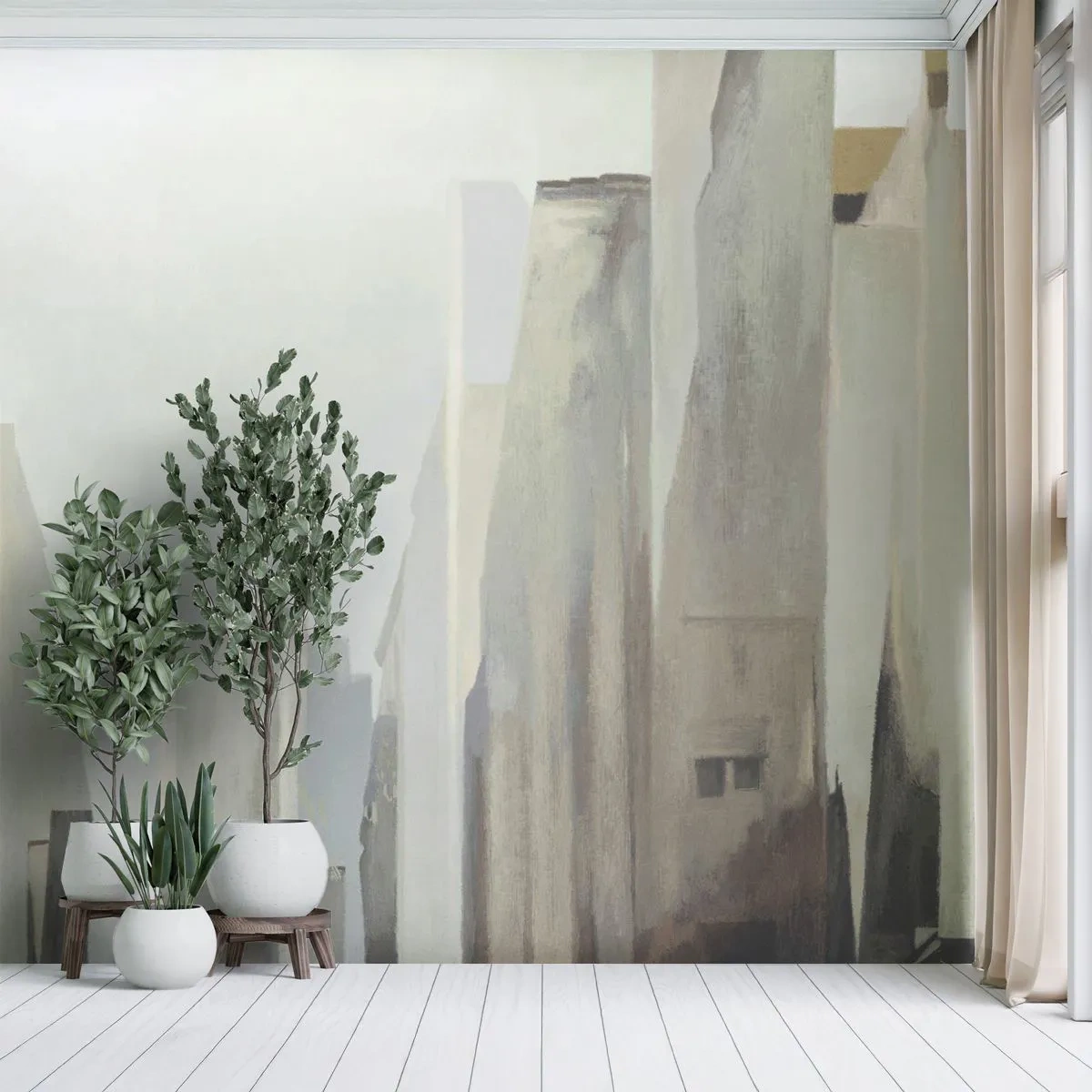 Tapet Standard Eco - Zgârie-nori abstracte în nuanțe pastelate - 100x70cm - Vis urban - Decorațiune modernă pentru perete pentru living și dormitor ARTTOR