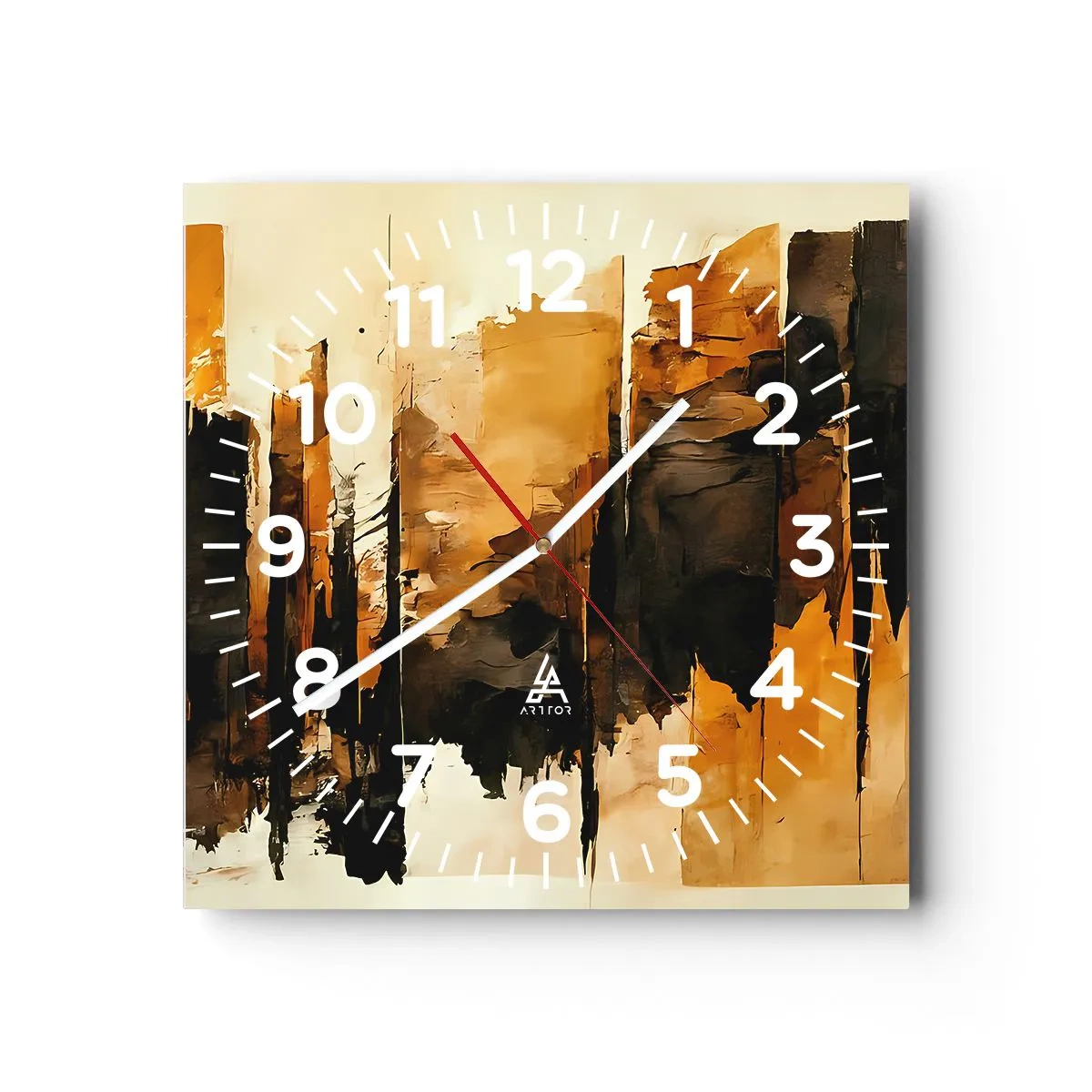 Ceas de perete - Ceas pe sticlă - Armonie de negru și auriu - 40x40 cm