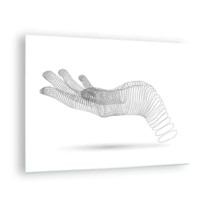 Tablou pe sticlă - Grafică minimalistă a unei mâini făcute din puncte - 70x50cm - Mână arcuită - Decorațiune modernă pentru perete pentru living și dormitor ARTTOR