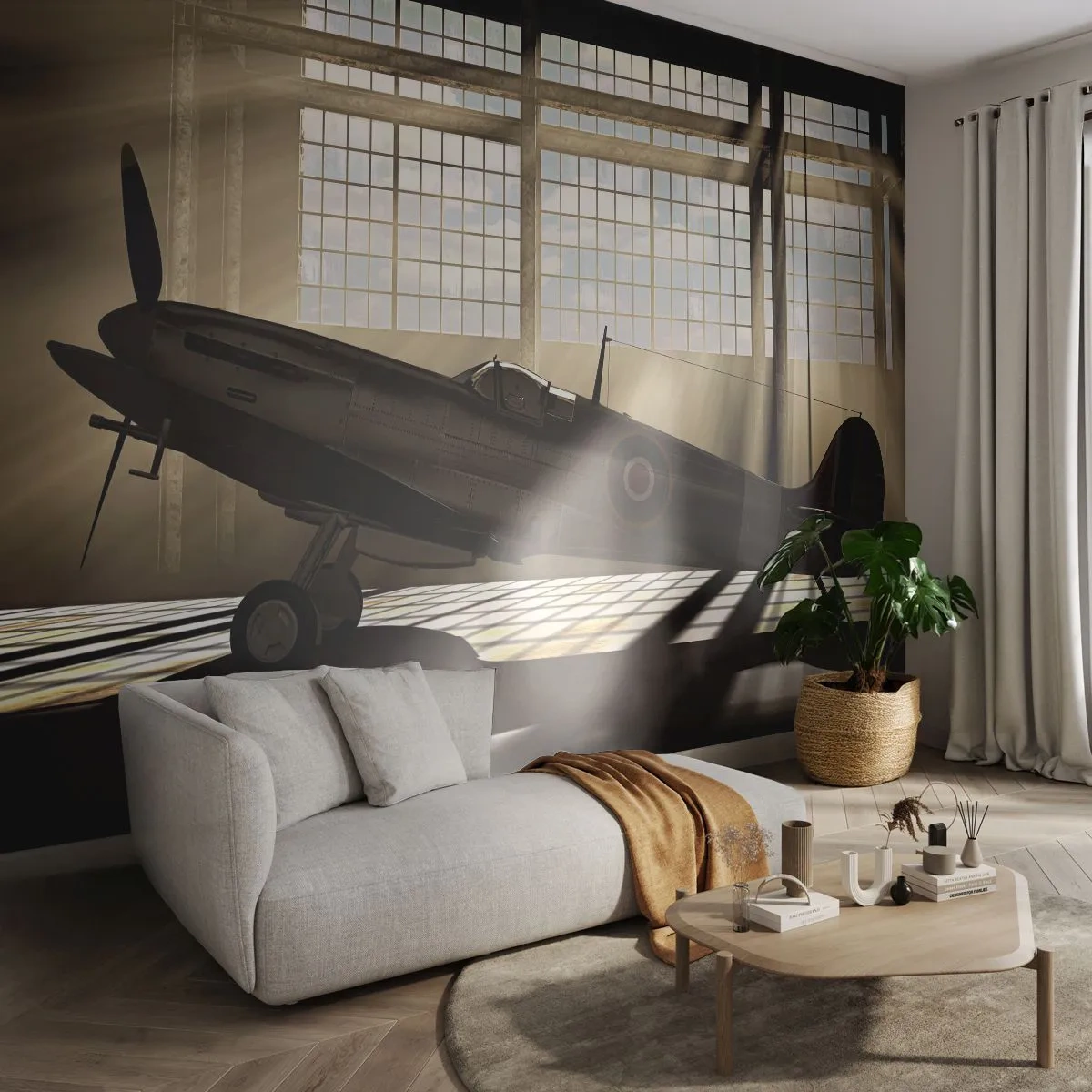 Tapet Standard Eco - Odihna războinicului - Avioane, Hangar de aviație, Avion - 200x140 cm
