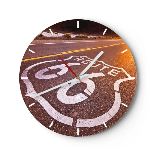 Ceas de perete - Ceas pe sticlă - Celebrul Route 66 - 40x40 cm
