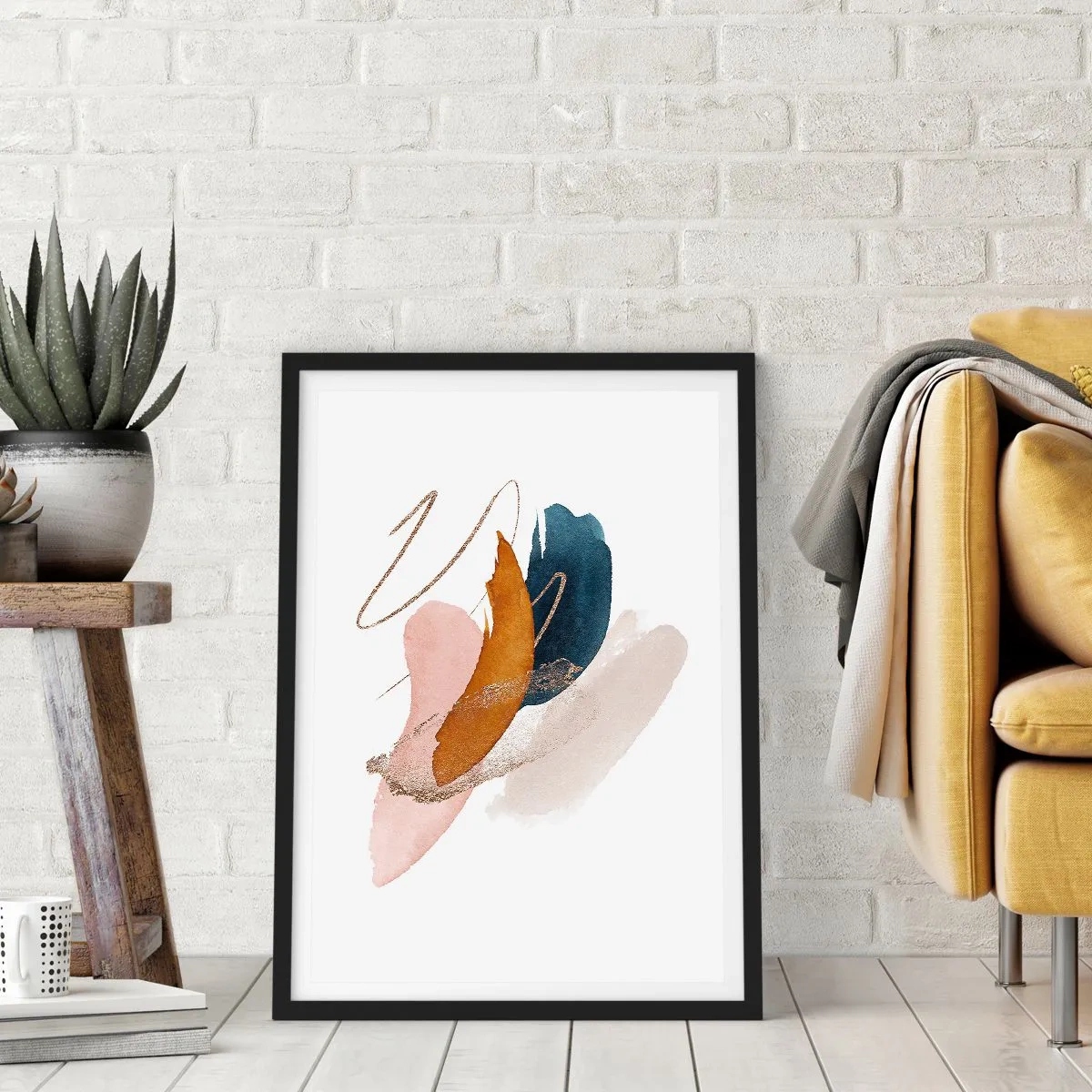 Poster în ramă neagră - Abstracție delicată în nuanțe pastelate - 50x70cm - Compoziție înaripată - Decorațiune modernă pentru perete pentru living și dormitor ARTTOR
