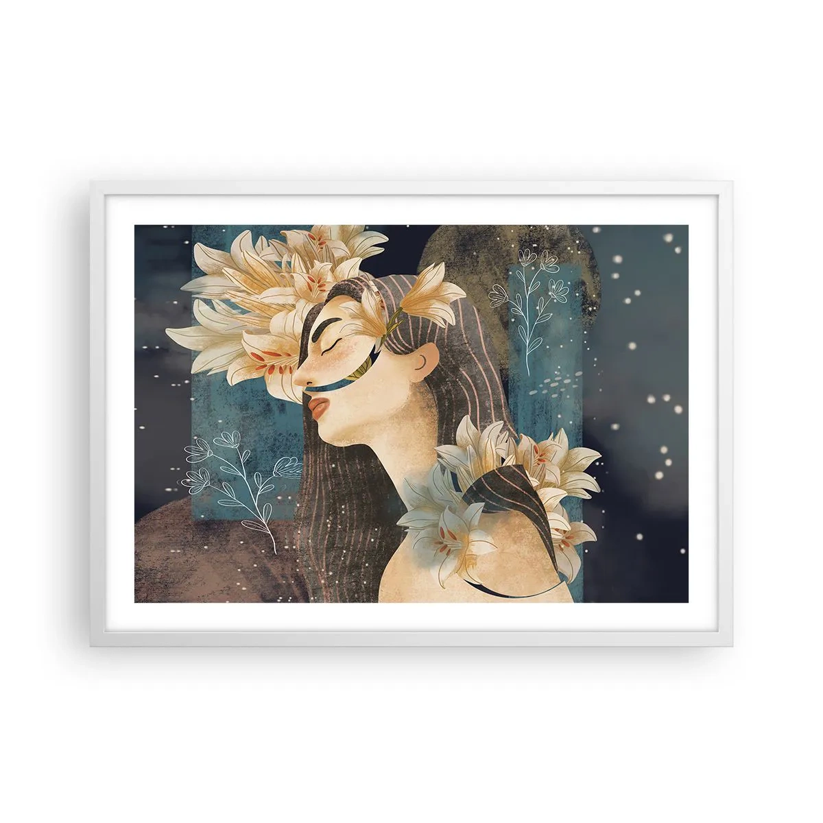 Poster în ramă albă - Povestea prințesei cu crini - 70x50 cm