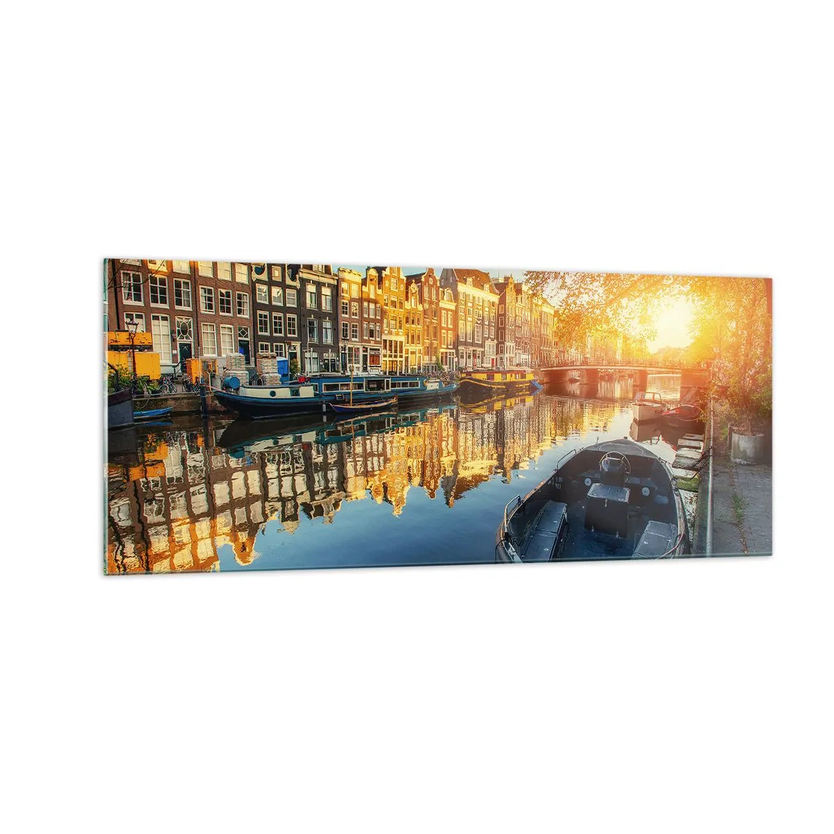Tablou pe sticlă - Dimineața în Amsterdam - 100x40 cm