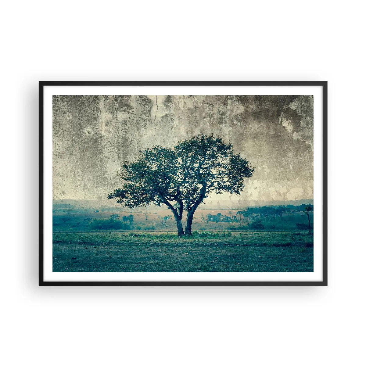 Poster în ramă neagră - Un măr pe o pajiște albastră? - 100x70 cm