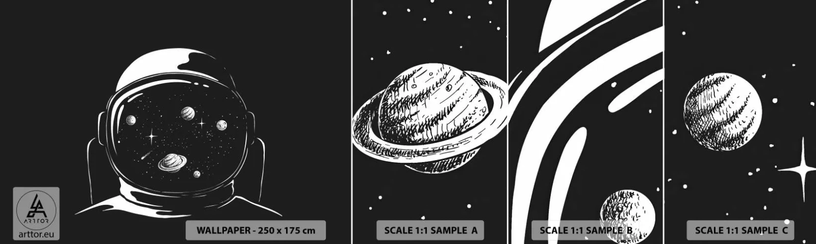 Mostră de Tapet Standard Eco - Mișto priveliște - Astronaut, Cosmos, Univers - 100x30 cm