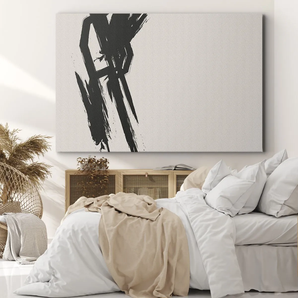 Tablou pe pânză Canvas - Pensule dinamice în negru pe un fundal deschis - 70x50cm - Un impuls de neoprit - Decorațiune modernă pentru perete pentru living și dormitor ARTTOR