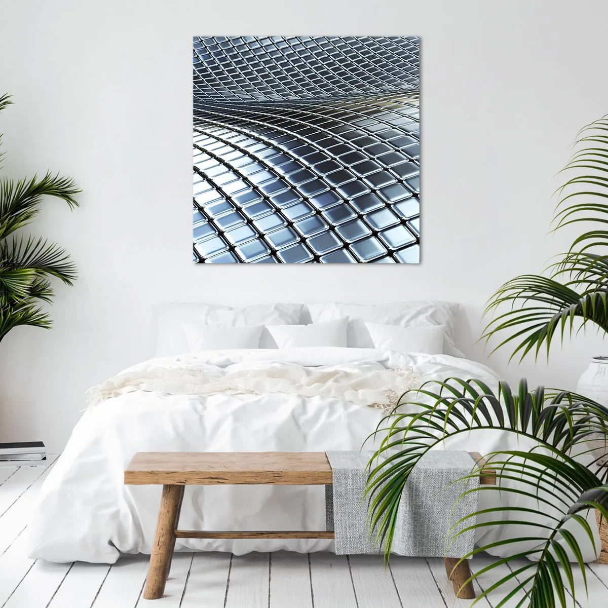 Tablou pe pânză - Val metalic argintiu - 70x70 cm