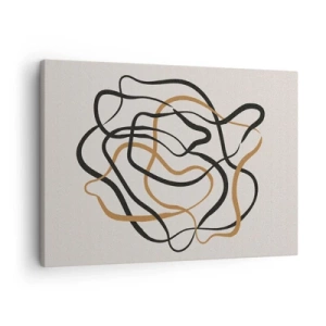 Tablou pe pânză Canvas - Linii încâlcite în negru și auriu pe un fundal deschis - 70x50cm - Totul s-a încurcat - Decorațiune modernă pentru perete pentru living și dormitor ARTTOR