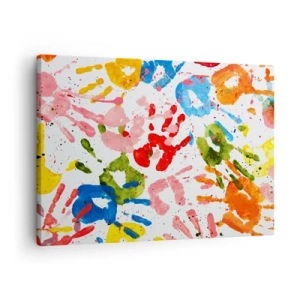 Tablou pe pânză Canvas - Amprente colorate pe un fundal alb - 70x50cm - Du-te după urmele - Decorațiune modernă pentru perete pentru living și dormitor ARTTOR
