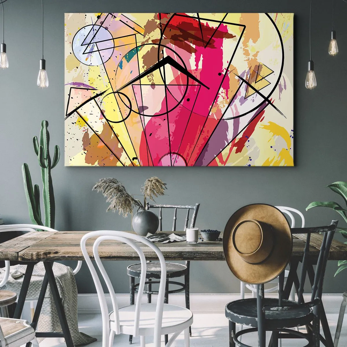 Tablou pe pânză Canvas - Abstracție cu linii și forme geometrice - 70x50cm - Explozie - Decorațiune modernă pentru perete pentru living și dormitor ARTTOR