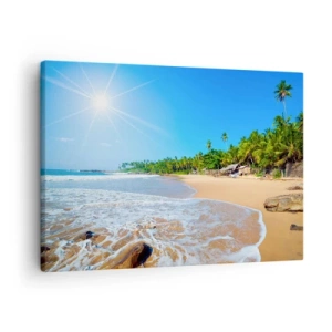 Tablou pe pânză Canvas - Plajă tropicală cu palmieri și cer albastru - 70x50cm - Un loc exotic pentru tine - Decorațiune modernă pentru perete pentru living și dormitor ARTTOR