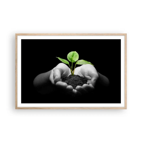 Poster în ramă de stejar deschis - Iubesc natura, o protejez - 91x61 cm