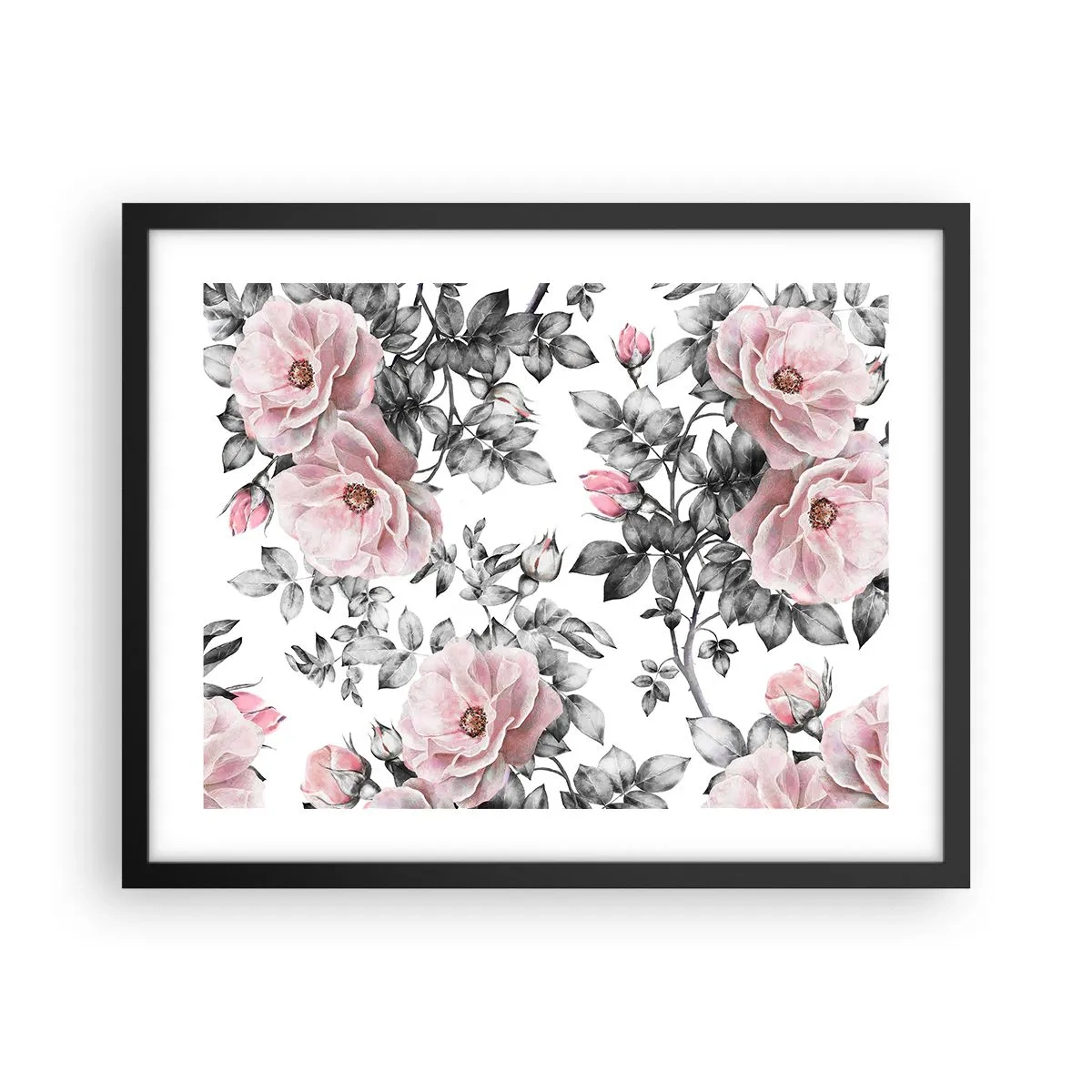 Poster în ramă neagră - Pierde-te în florile de trandafir - 50x40 cm