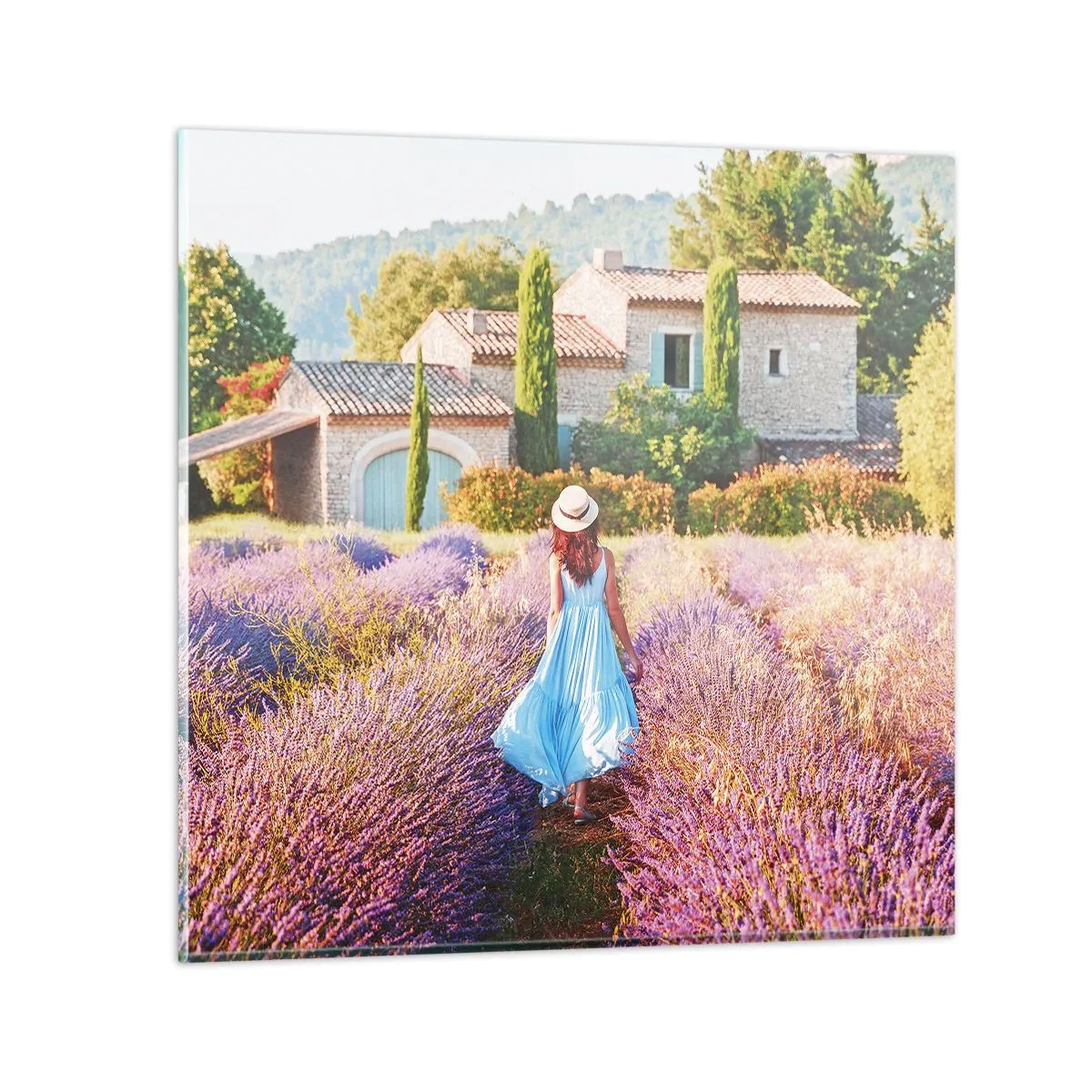 Tablou pe sticlă - Fata de lavandă - 30x30 cm