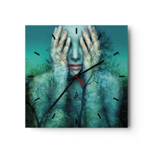 Ceas de perete - Ceas pe sticlă - Scufundată în albastru - 40x40 cm