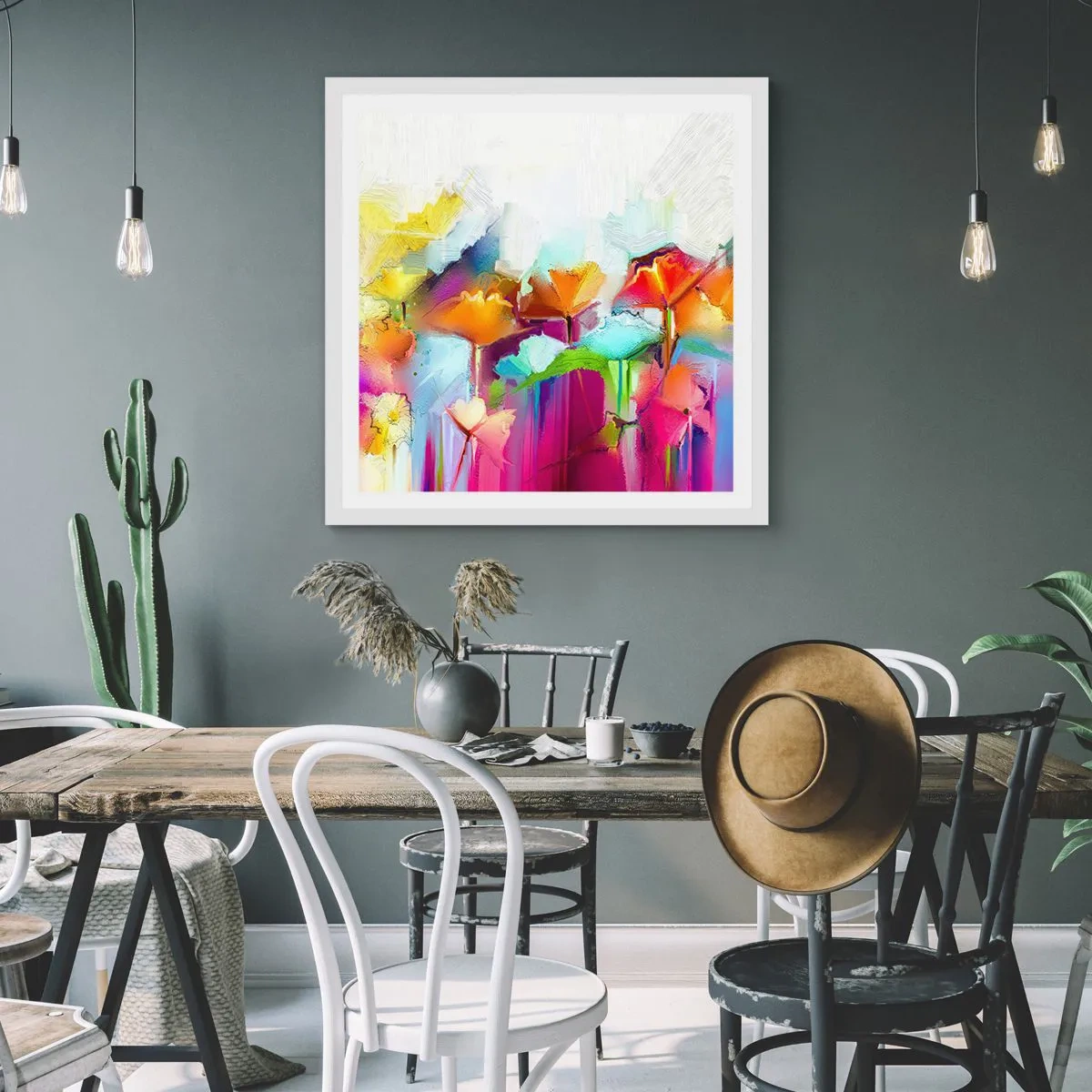 Poster în ramă albă - Curcubeul înflorit - 40x40 cm