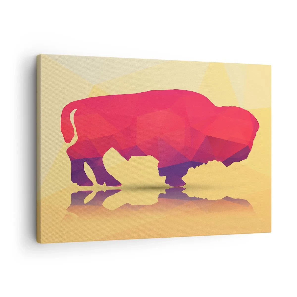 Tablou pe pânză Canvas - Siluetă geometrică a unui bizon în nuanțe de roșu și violet - 70x50cm - Puterea amarantului de zimbru - Decorațiune modernă pentru perete pentru living și dormitor ARTTOR