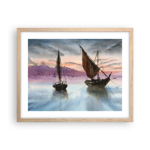 Poster în ramă de stejar deschis - O seară în port - 50x40 cm